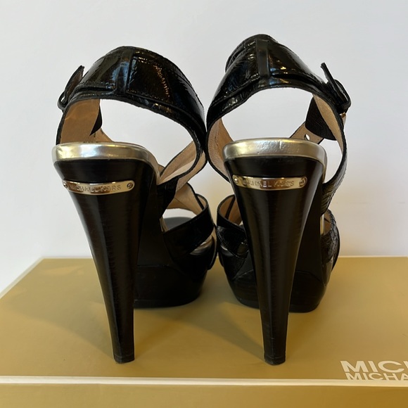 Michael Michael Kors Black Niki Cross Strap Heels Sz 6 Genuine Snake Leather - Picture 6 of 8